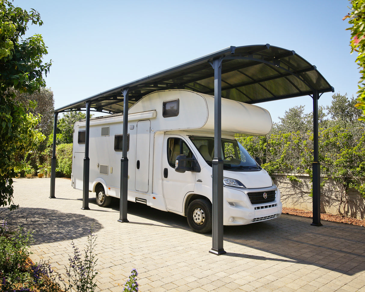 Alpine 12' x 28' Extra High Carport - Grey Aluminium & Twin-wall Polycarbonate Roof Panels