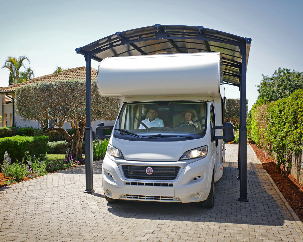 Alpine 12' x 28' Extra High Carport - Grey Aluminium & Twin-wall Polycarbonate Roof Panels