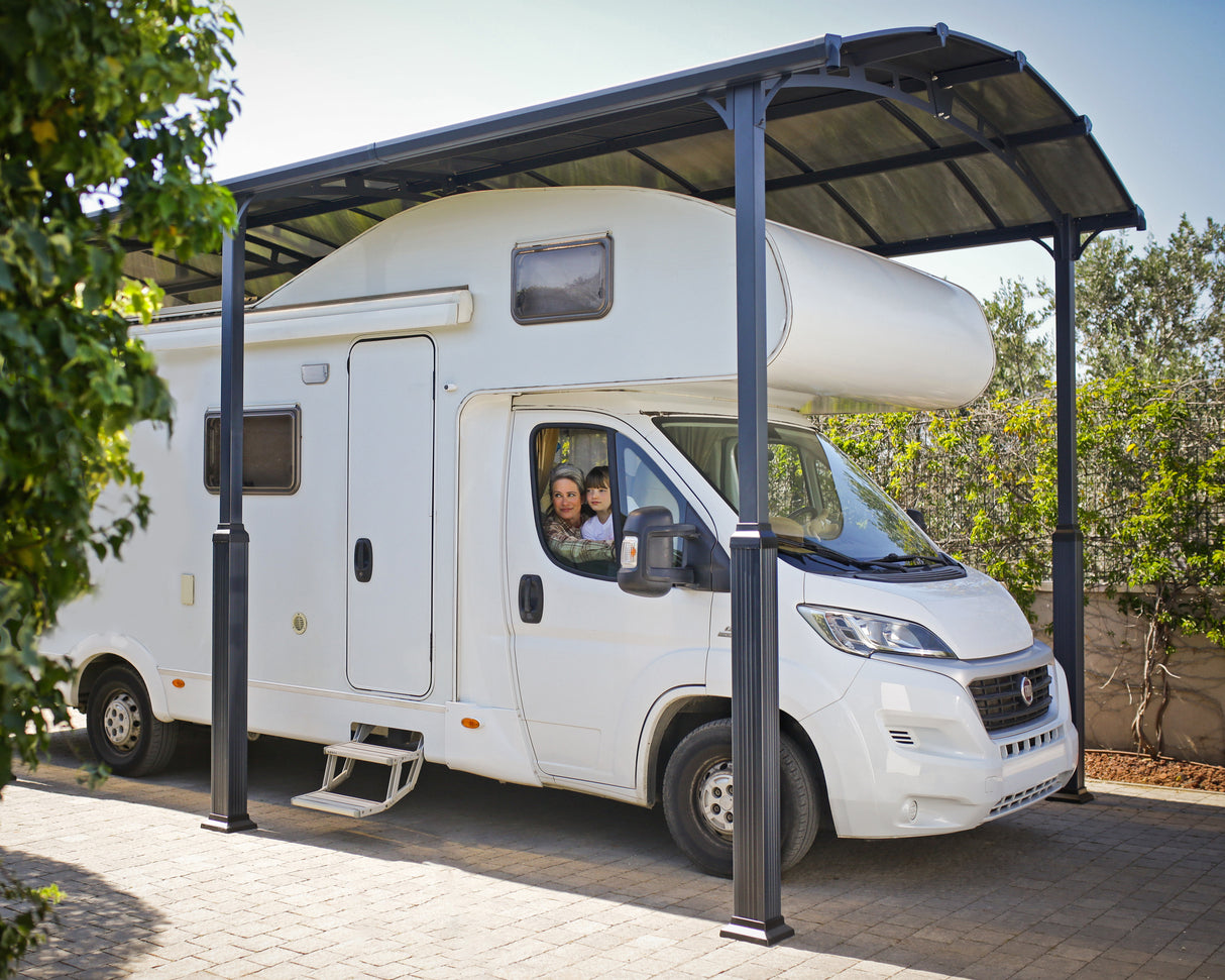 Alpine 12' x 42' Extra High Carport - Grey Aluminium & Twin-wall Polycarbonate Roof Panels