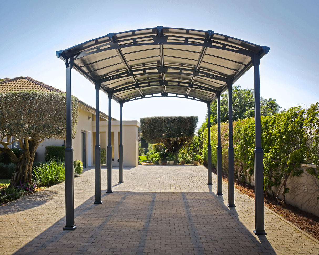 Alpine 12' x 28' Extra High Carport - Grey Aluminium & Twin-wall Polycarbonate Roof Panels