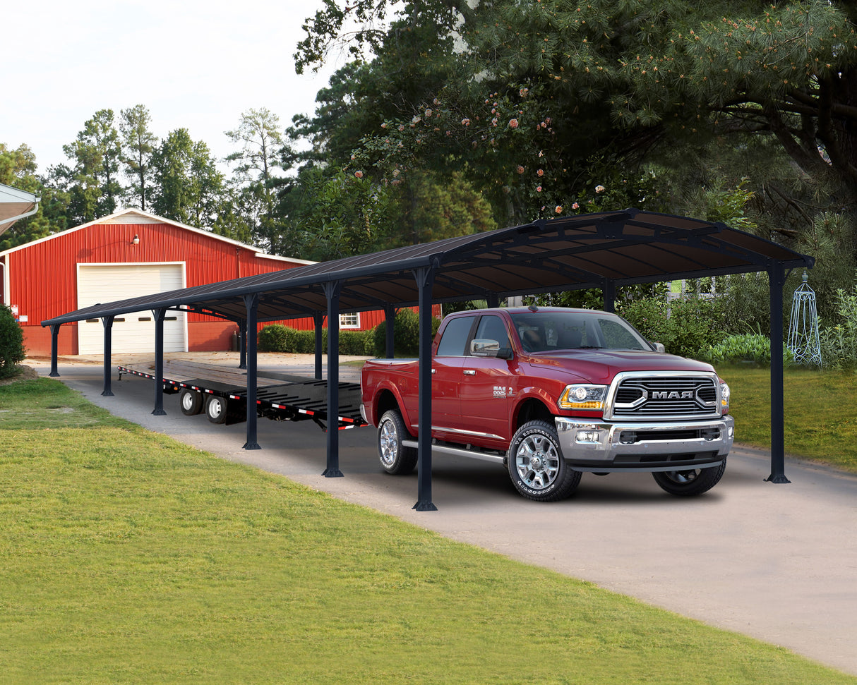 Alpine 12' x 42' Extra High Carport - Grey Aluminium & Twin-wall Polycarbonate Roof Panels