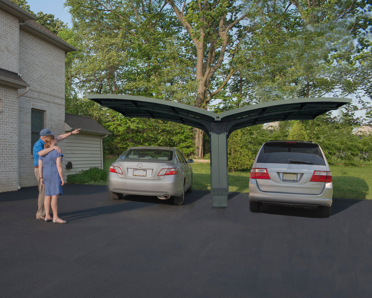 Arizona Double Wings 16' x 19' Carport - Grey Aluminium & Solid Polycarbonate Roof