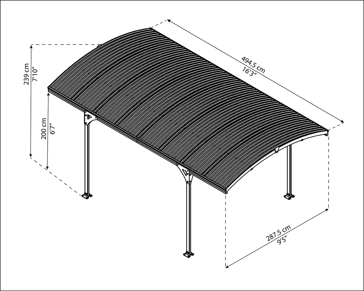 Atlas 10' x 16' Carport - Grey Aluminium & Polycarbonate Roof Panels