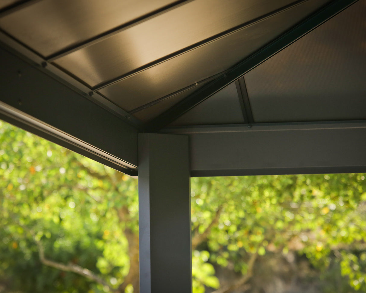 Dallas 3.6m x 6m Garden Gazebo in Grey Aluminium with Polycarbonate Roof
