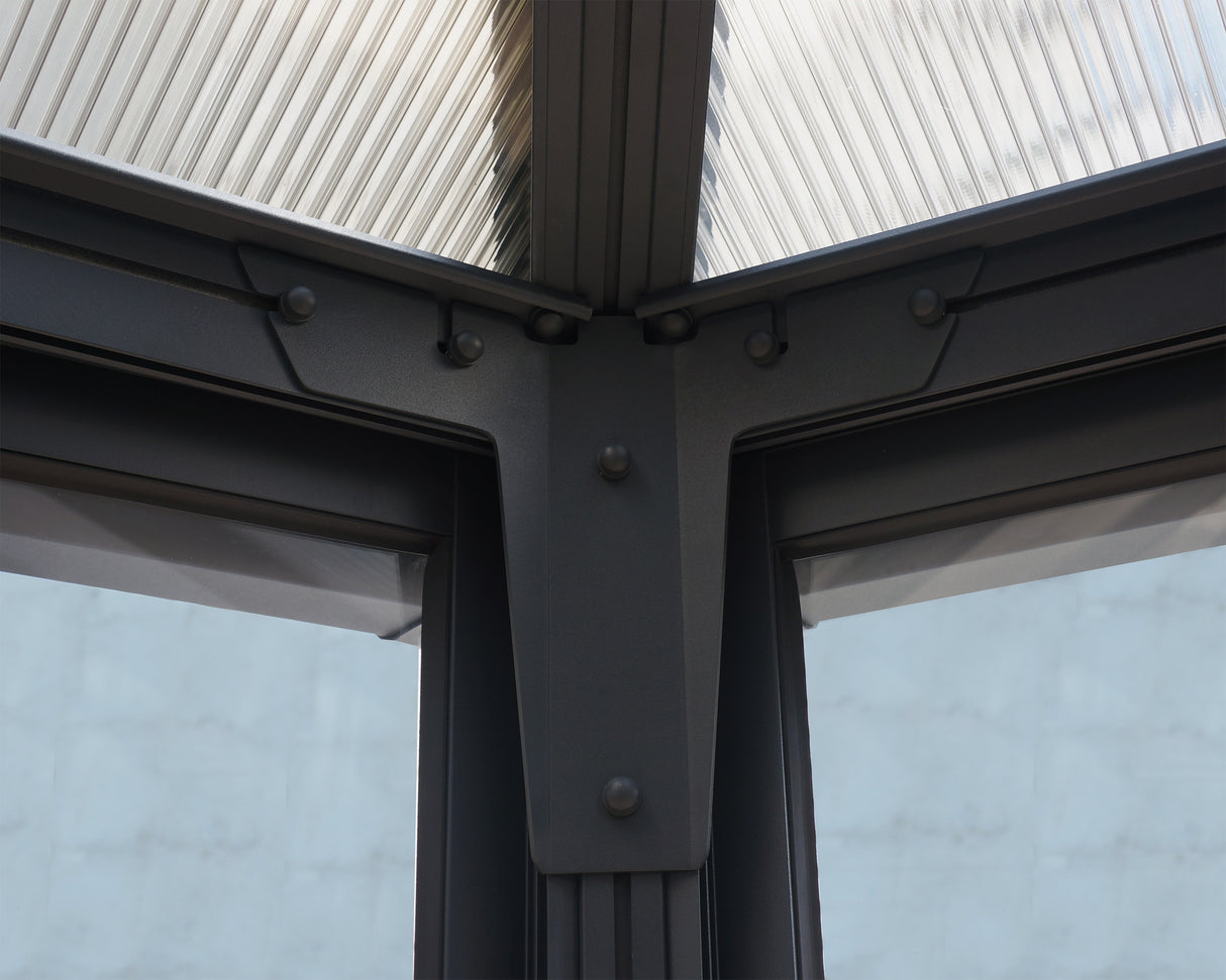 Garda 6m x 5m Hexagonal Enclosed Gazebo Kit - Grey Structure & Hybrid Panels