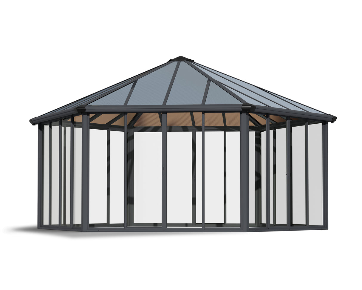 Garda 6m x 5m Hexagonal Enclosed Gazebo Kit - Grey Structure & Hybrid Panels