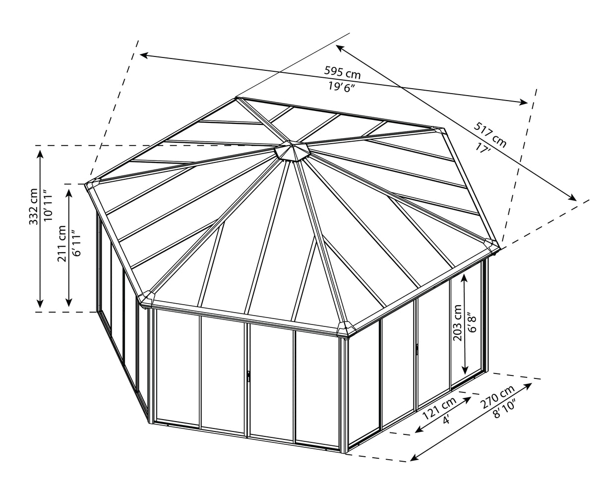 Garda 6m x 5m Hexagonal Enclosed Gazebo Kit - Grey Structure & Hybrid Panels