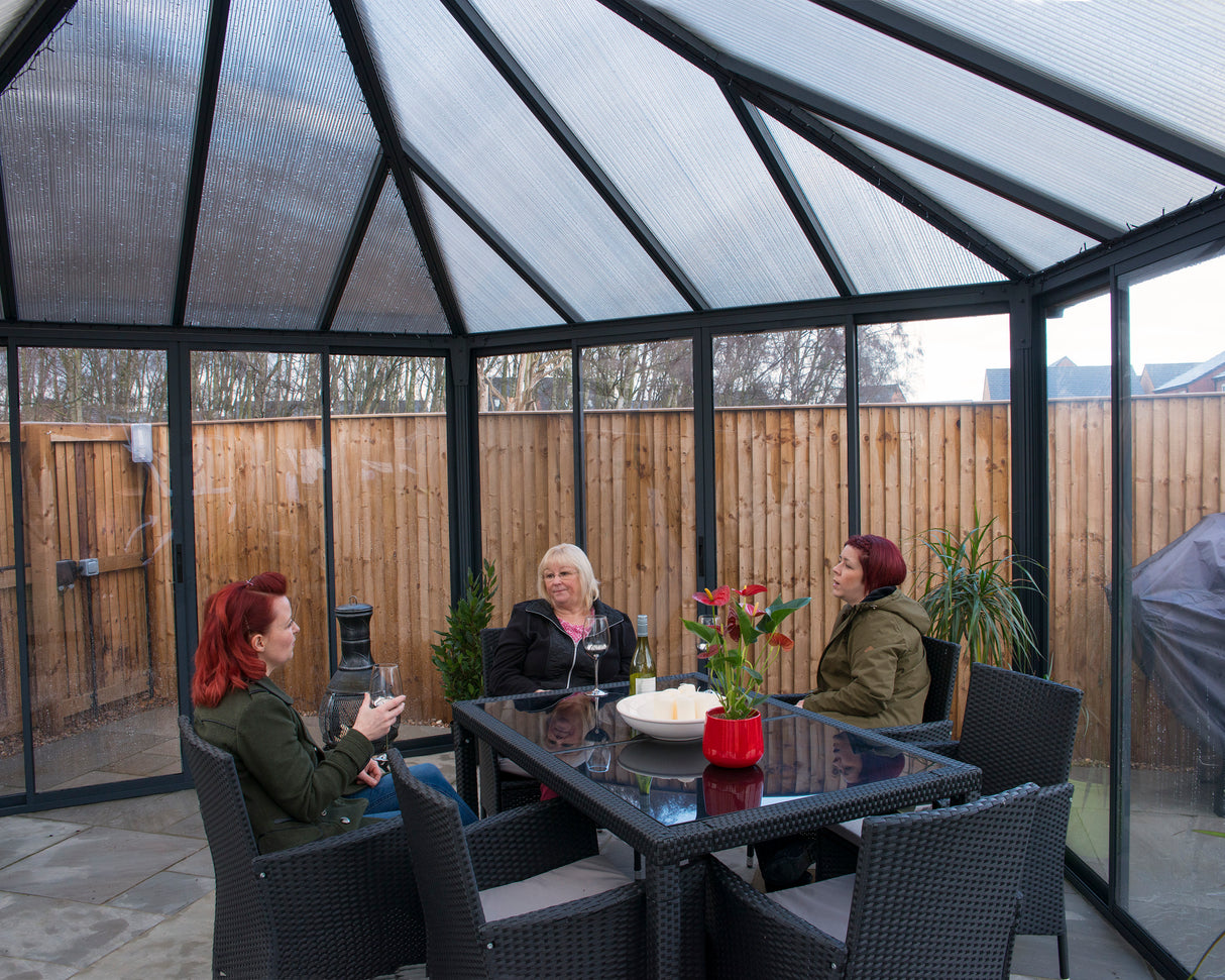 Garda 6m x 5m Hexagonal Enclosed Gazebo Kit - Grey Structure & Hybrid Panels