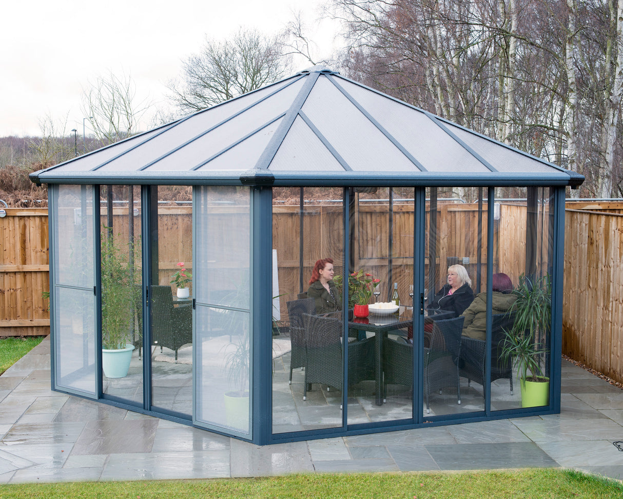 Garda 6m x 5m Hexagonal Enclosed Gazebo Kit - Grey Structure & Hybrid Panels