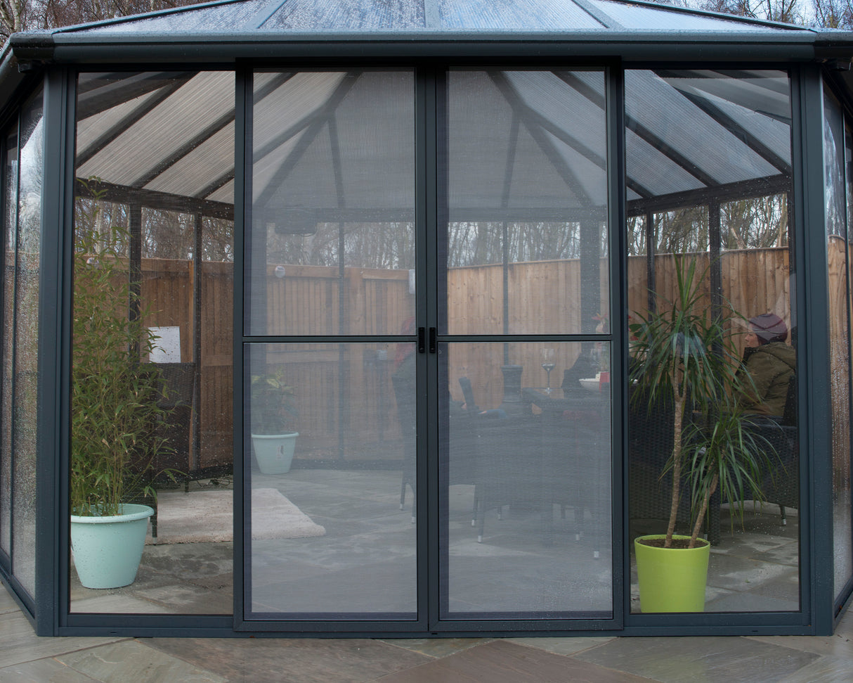 Garda 6m x 5m Hexagonal Enclosed Gazebo Kit - Grey Structure & Hybrid Panels