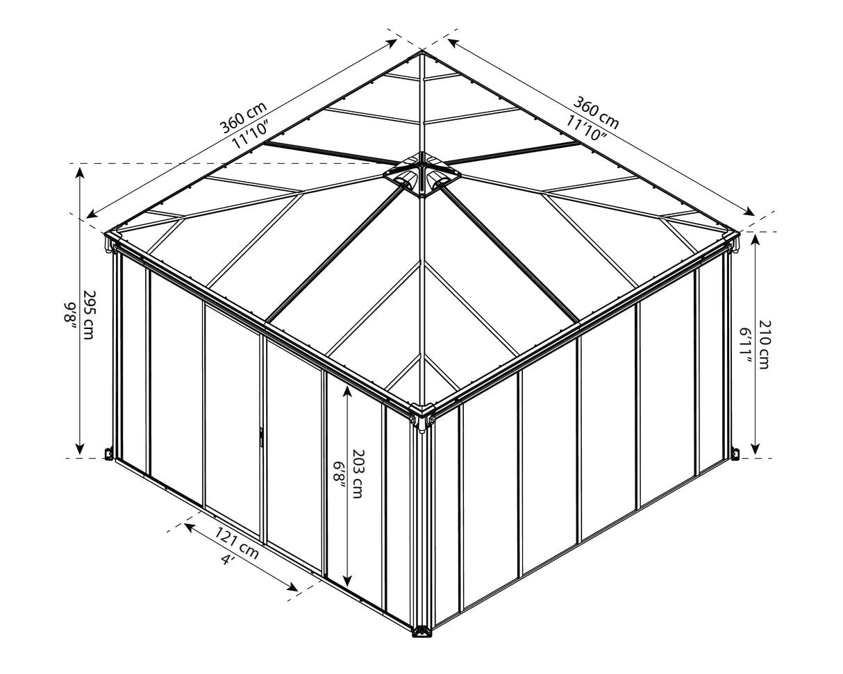 Ledro 3.6m x 3.6m Enclosed Gazebo Kit - Grey Structure & Hybrid Panels