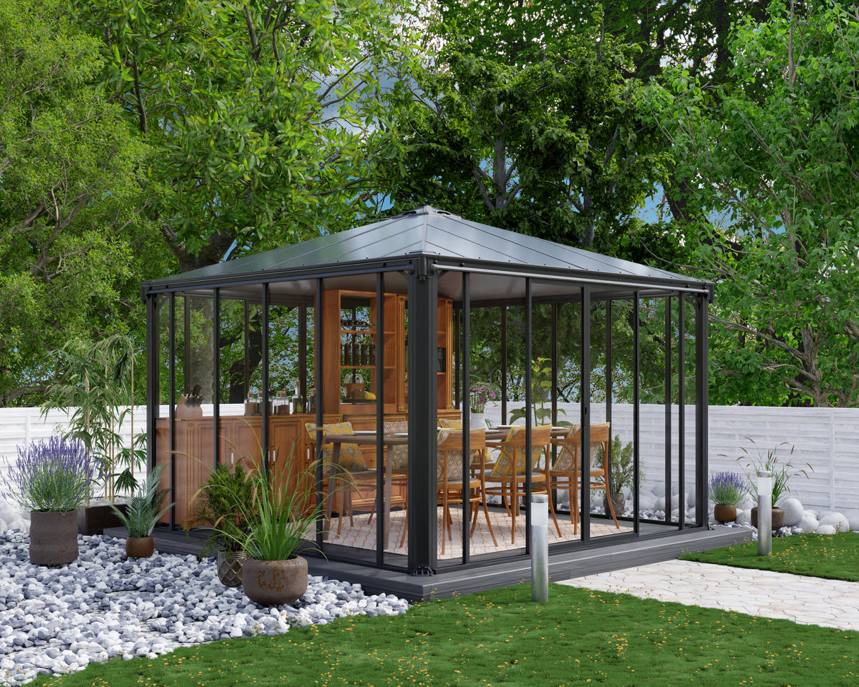 Ledro 3.6m x 3.6m Enclosed Gazebo Kit - Grey Structure & Hybrid Panels