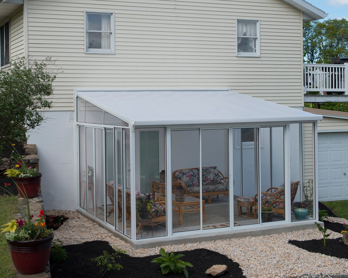 Sanremo 4m x 4m Lean to Conservatory - White Frames & White Polycarbonate