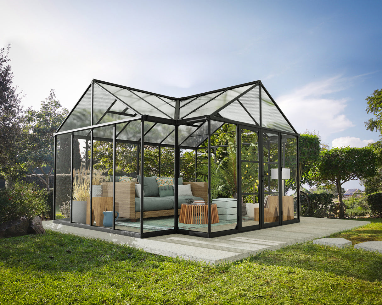 Triomphe 13' x 15' Greenhouse - Black Aluminium Frame & Clear Polycarbonate Panels