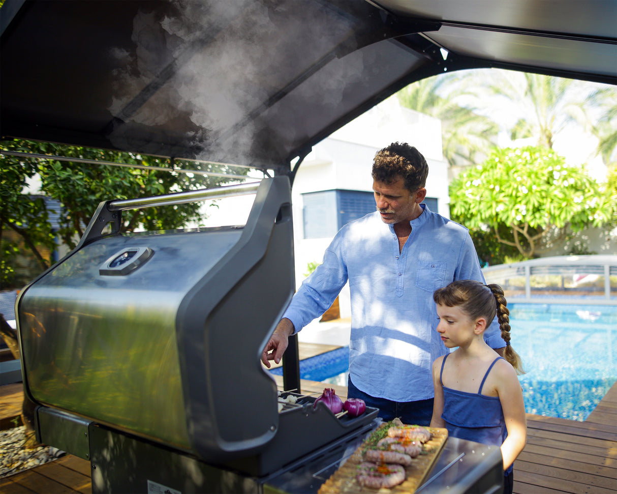 Austin 1.8m x 2.4m Outdoor BBQ Gazebo in Black Aluminium with Polycarbonate Roof