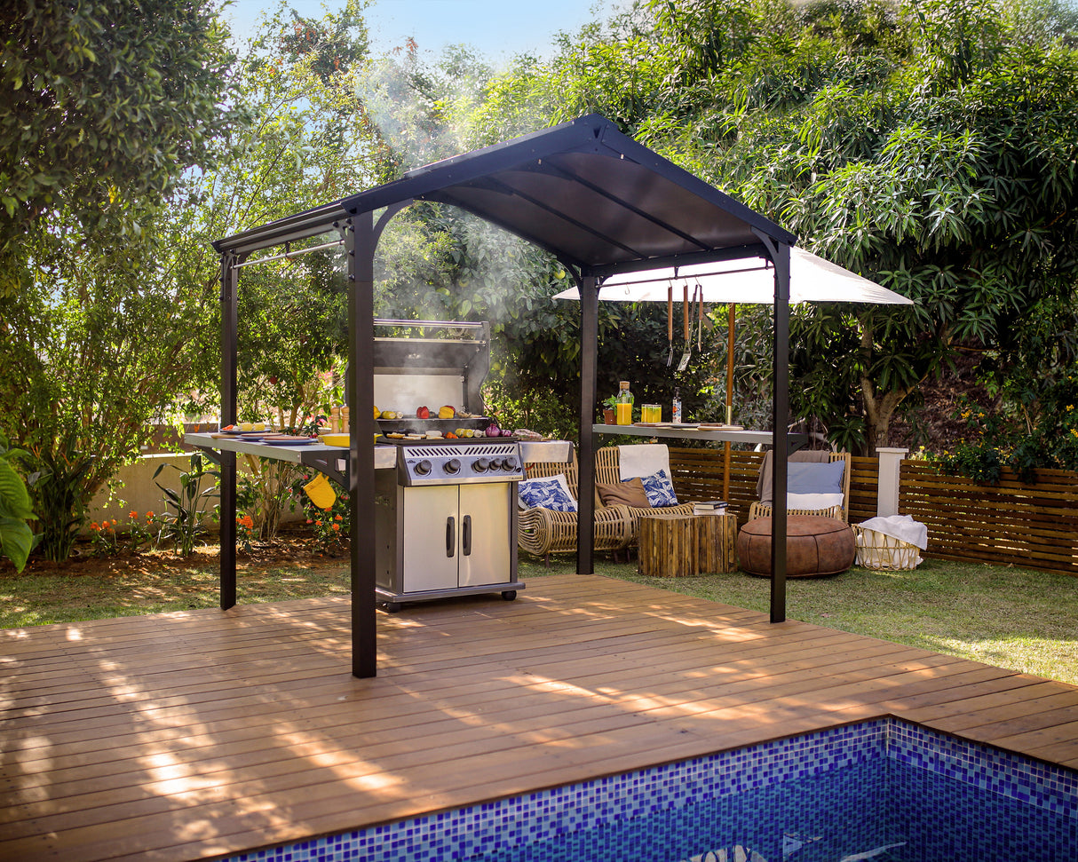 Austin 1.8m x 2.4m Outdoor BBQ Gazebo in Black Aluminium with Polycarbonate Roof