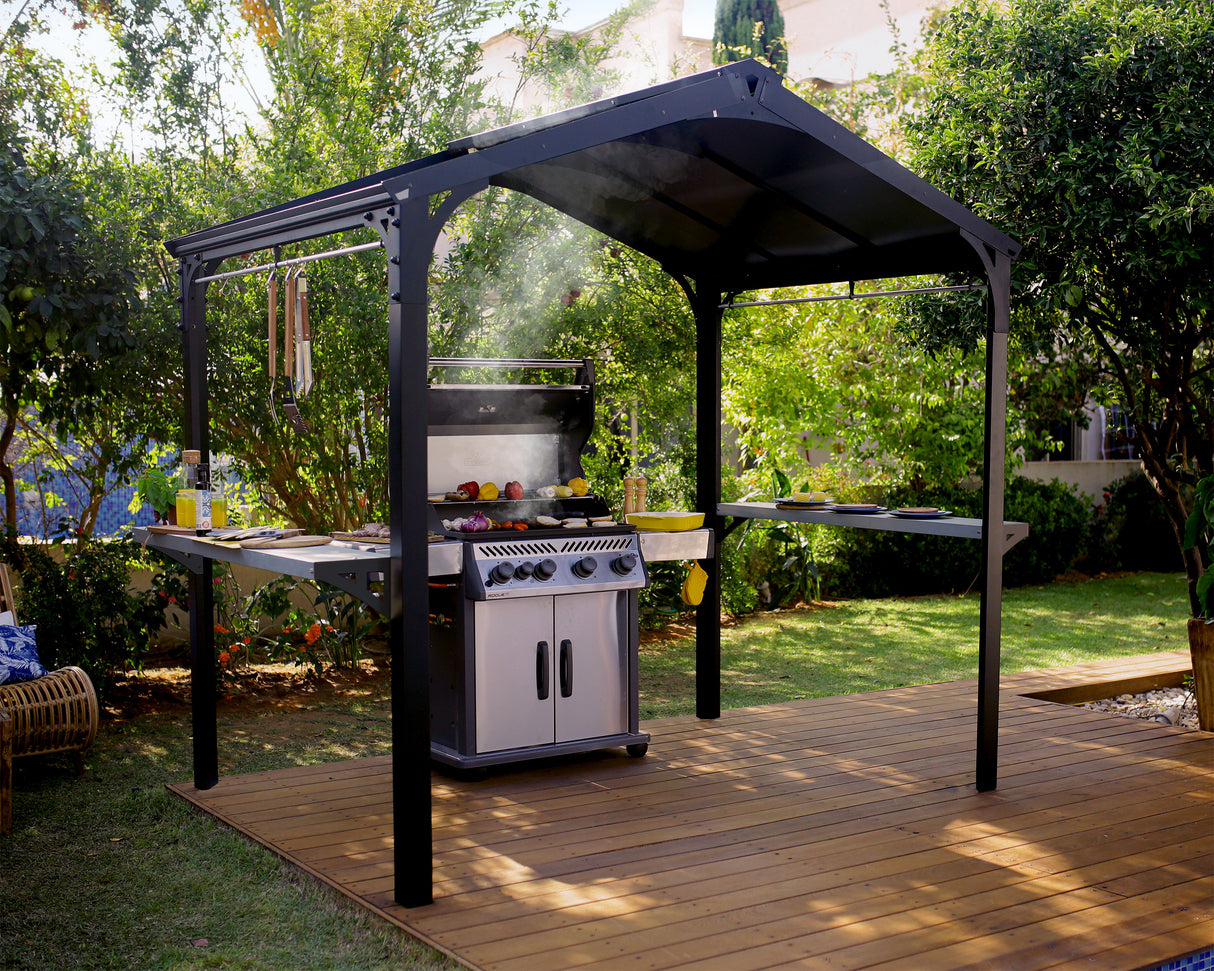 Austin 1.8m x 2.4m Outdoor BBQ Gazebo in Black Aluminium with Polycarbonate Roof