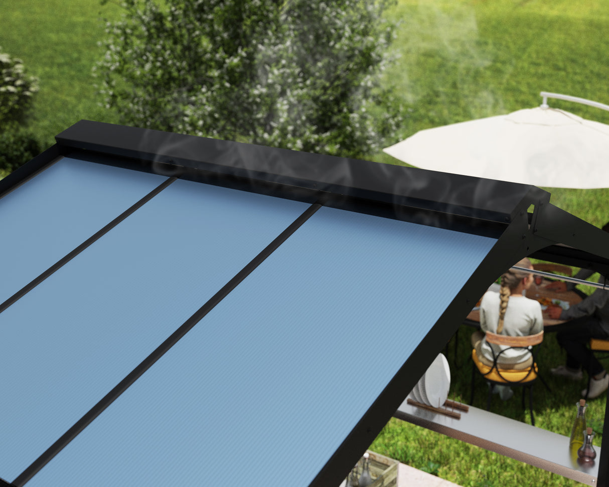 Austin 1.8m x 2.4m Outdoor BBQ Gazebo in Black Aluminium with Polycarbonate Roof