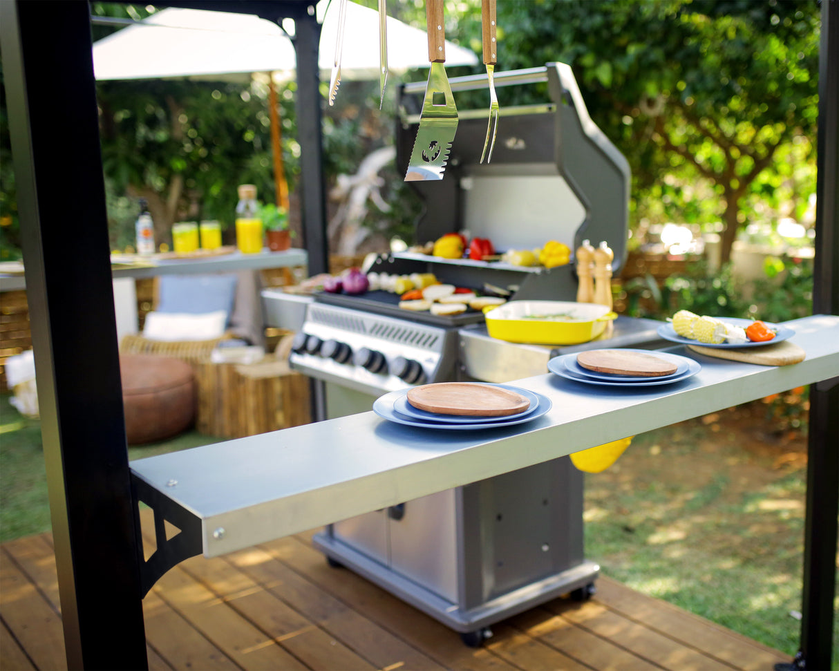 Austin 1.8m x 2.4m Outdoor BBQ Gazebo in Black Aluminium with Polycarbonate Roof