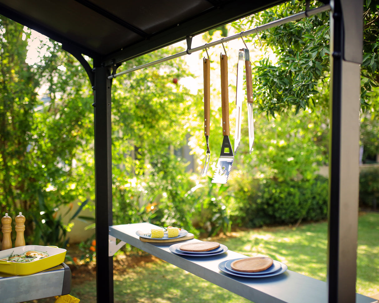 Austin 1.8m x 2.4m Outdoor BBQ Gazebo in Black Aluminium with Polycarbonate Roof