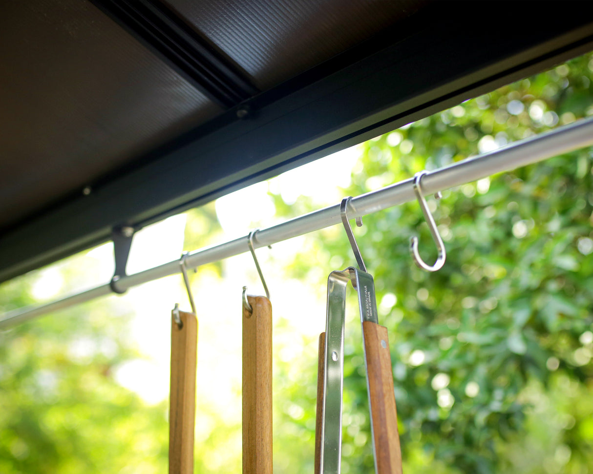 Austin 1.8m x 2.4m Outdoor BBQ Gazebo in Black Aluminium with Polycarbonate Roof