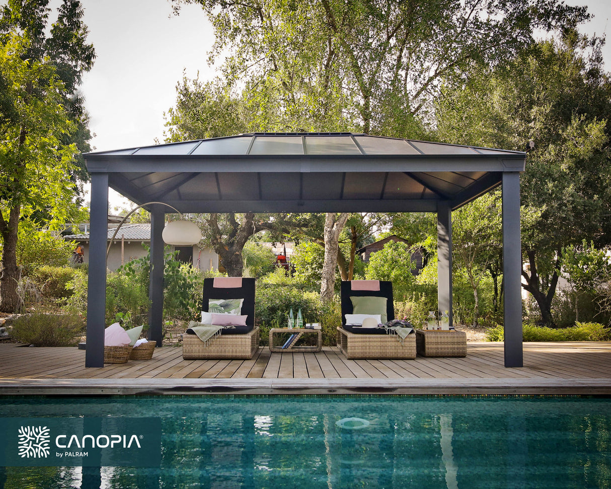 Dallas 3.6m x 5m Garden Gazebo in Grey Aluminium with Polycarbonate Roof