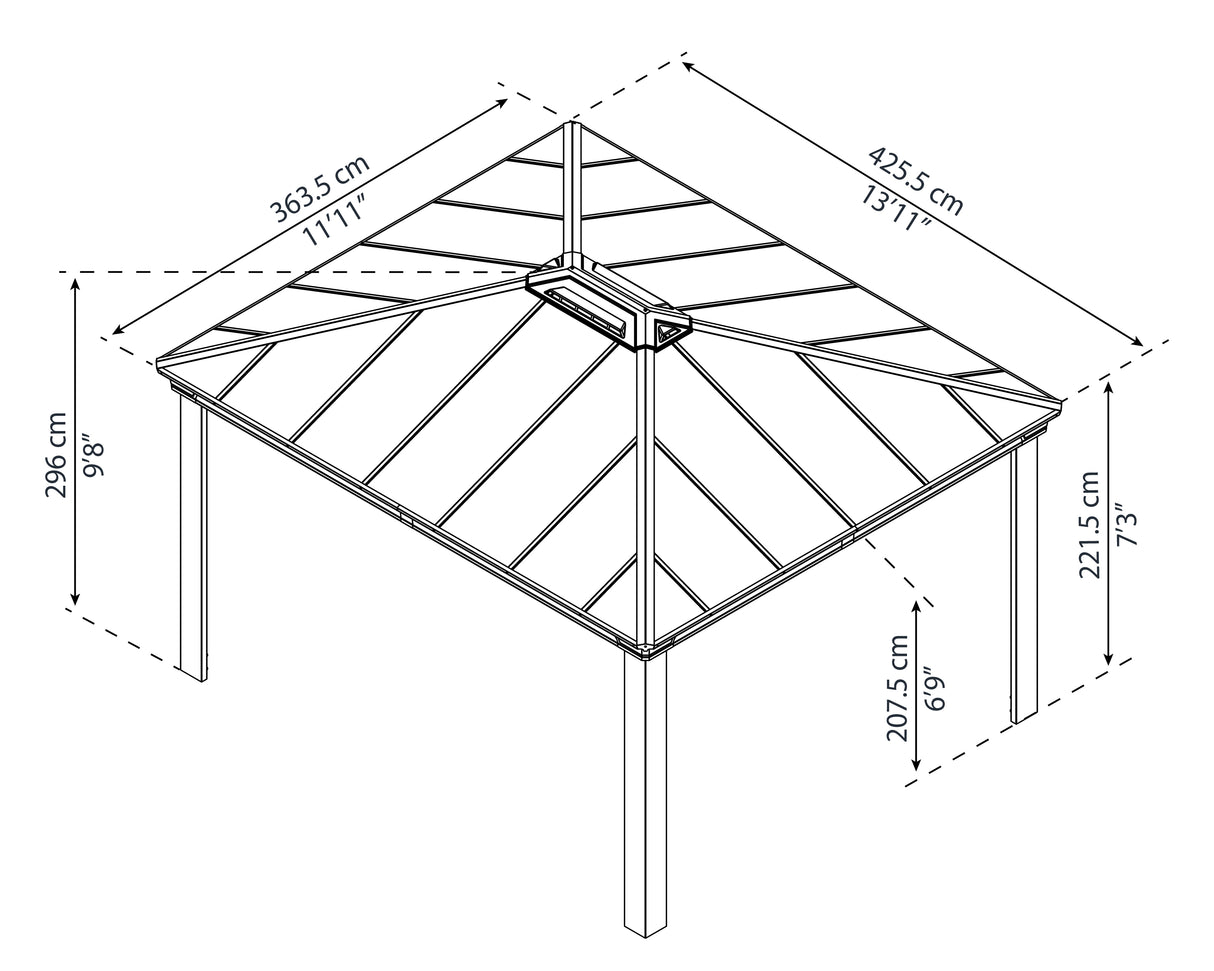 Dallas 3.6m x 4.3m Garden Gazebo in Grey Aluminium with Polycarbonate Roof
