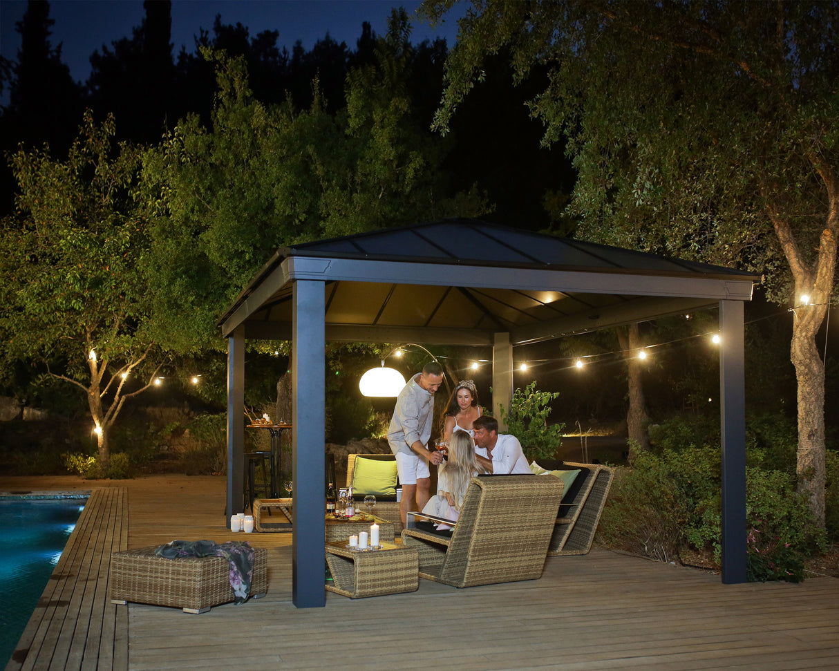 Dallas 3.6m x 5m Garden Gazebo in Grey Aluminium with Polycarbonate Roof