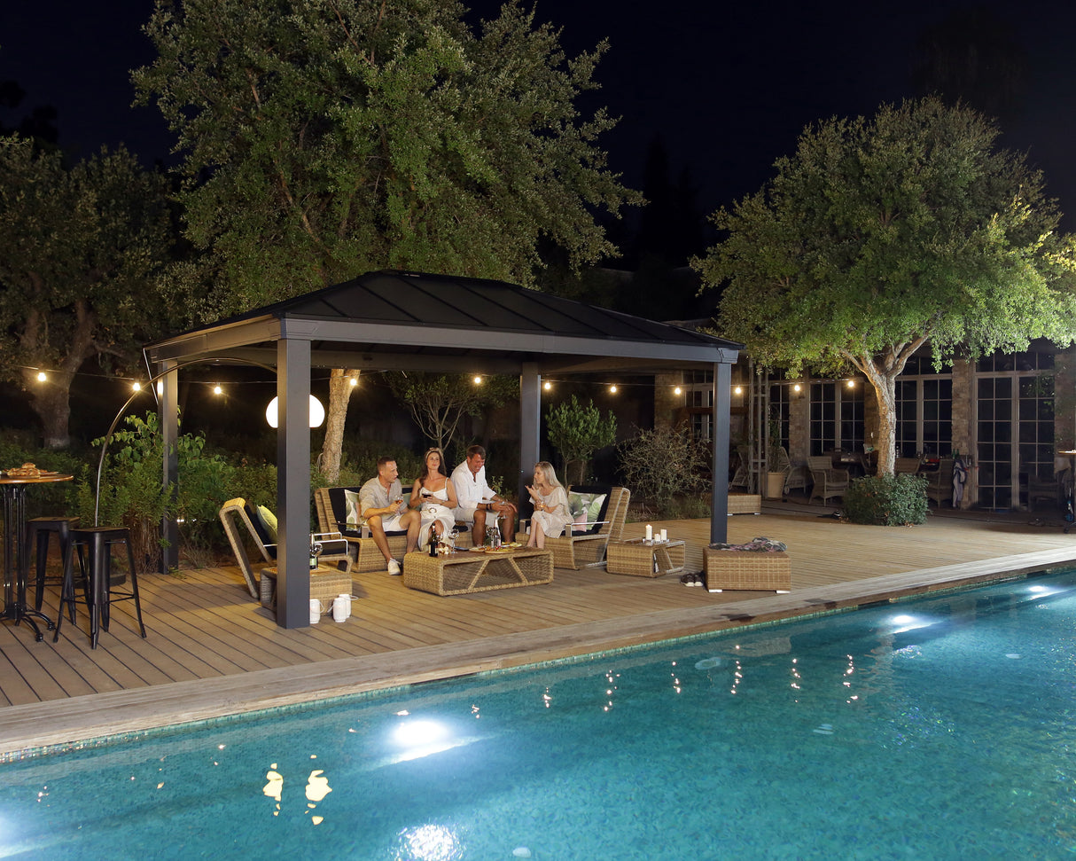 Dallas 3.6m x 5m Garden Gazebo in Grey Aluminium with Polycarbonate Roof