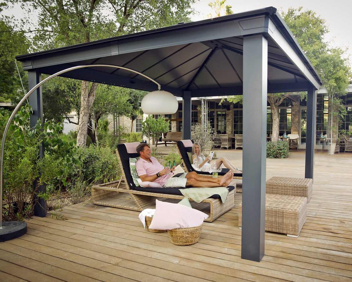 Dallas 3.6m x 5m Garden Gazebo in Grey Aluminium with Polycarbonate Roof