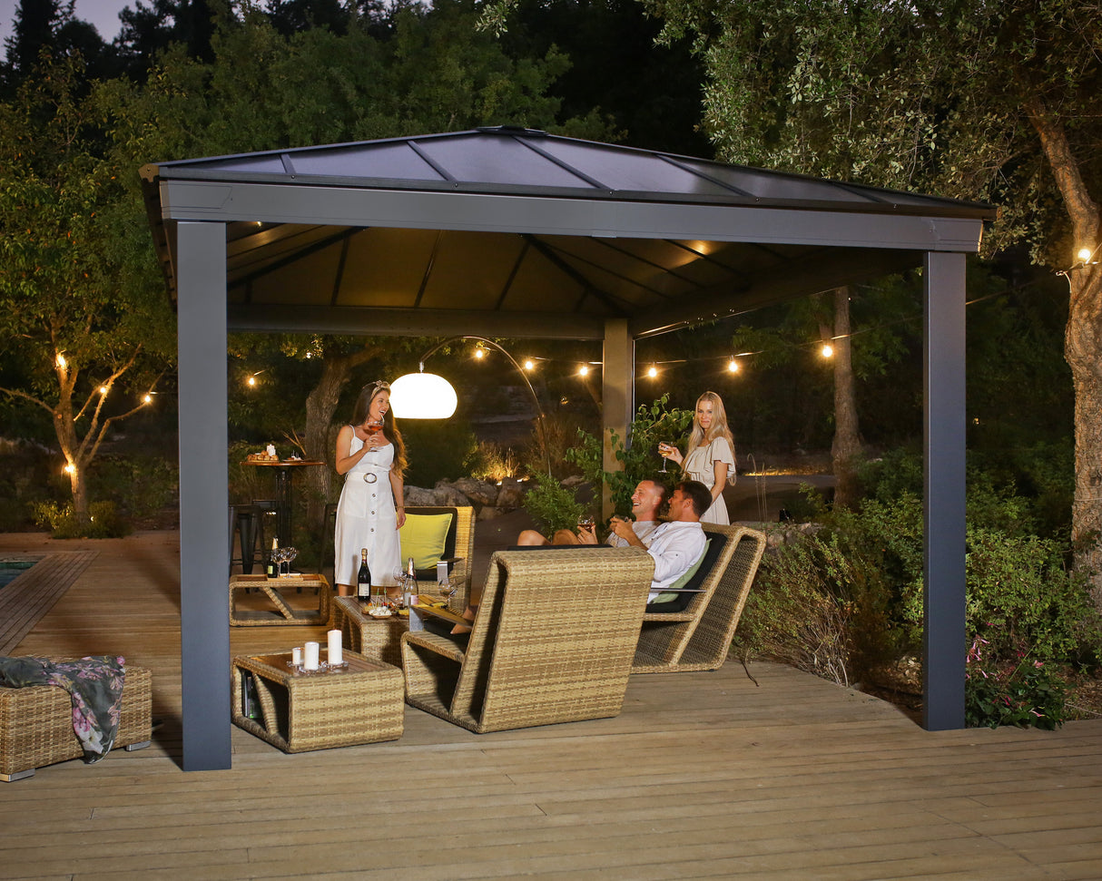 Dallas 3.6m x 5m Garden Gazebo in Grey Aluminium with Polycarbonate Roof