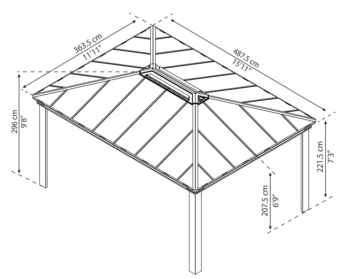 Dallas 3.6m x 5m Garden Gazebo in Grey Aluminium with Polycarbonate Roof