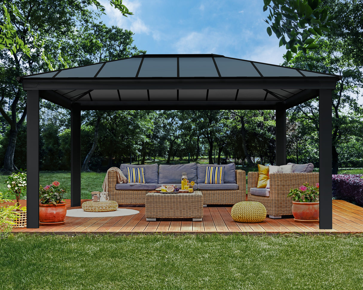 Dallas 3.6m x 5m Garden Gazebo in Grey Aluminium with Polycarbonate Roof