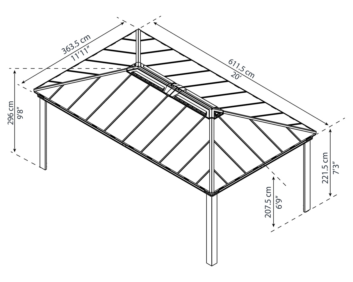 Dallas 3.6m x 6m Garden Gazebo in Grey Aluminium with Polycarbonate Roof