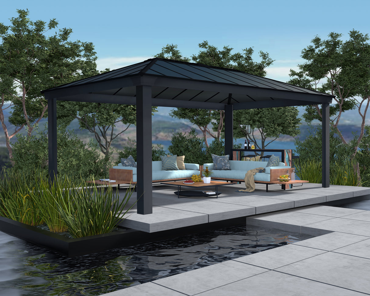 Dallas 3.6m x 6m Garden Gazebo in Grey Aluminium with Polycarbonate Roof