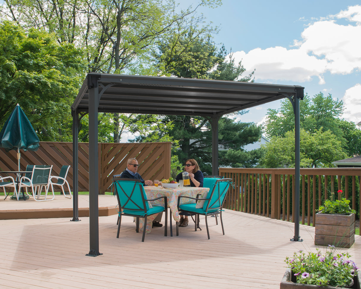 Milano 3m x 4.26m Garden Gazebo in Grey with Polycarbonate Flat Roof