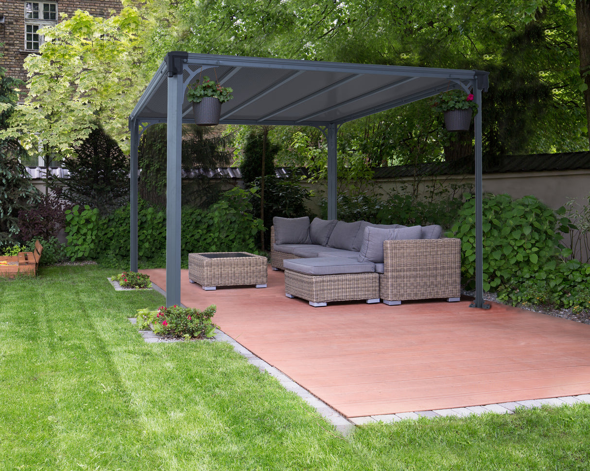 Milano 3m x 4.26m Garden Gazebo in Grey with Polycarbonate Flat Roof