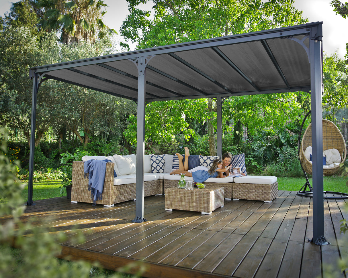Milano 3m x 4.26m Garden Gazebo in Grey with Polycarbonate Flat Roof