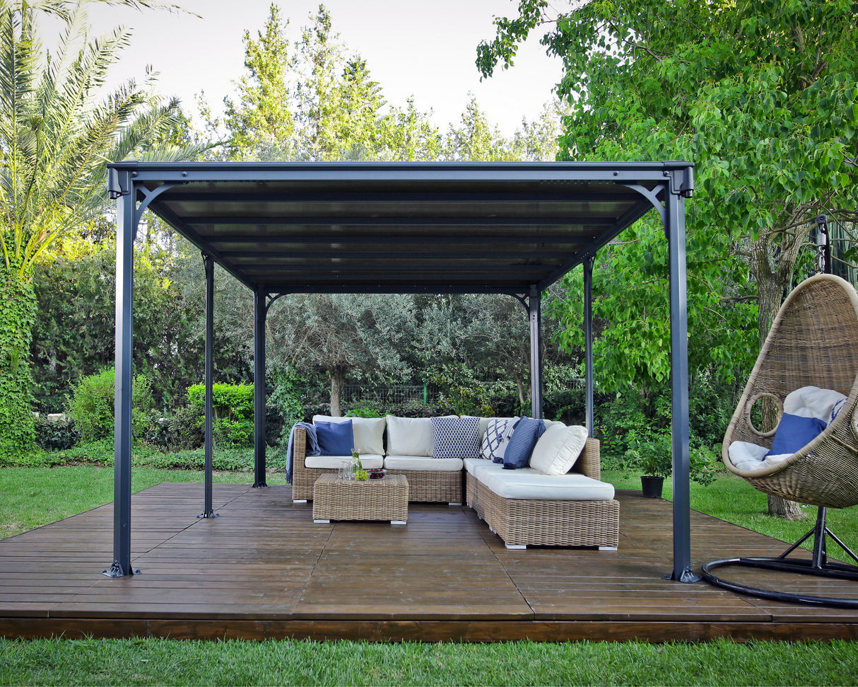 Milano 3m x 4.26m Garden Gazebo in Grey with Polycarbonate Flat Roof