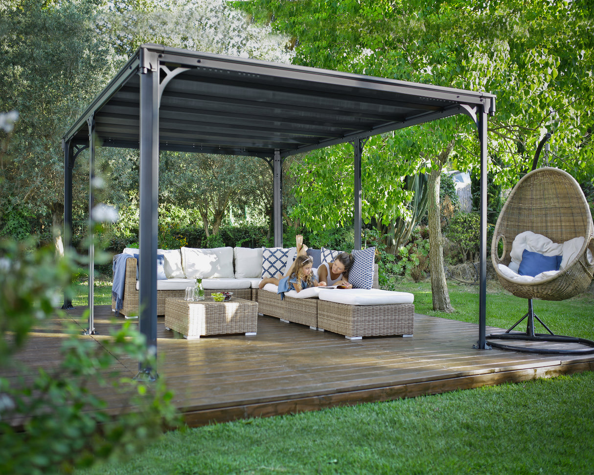 Milano 3m x 4.26m Garden Gazebo in Grey with Polycarbonate Flat Roof