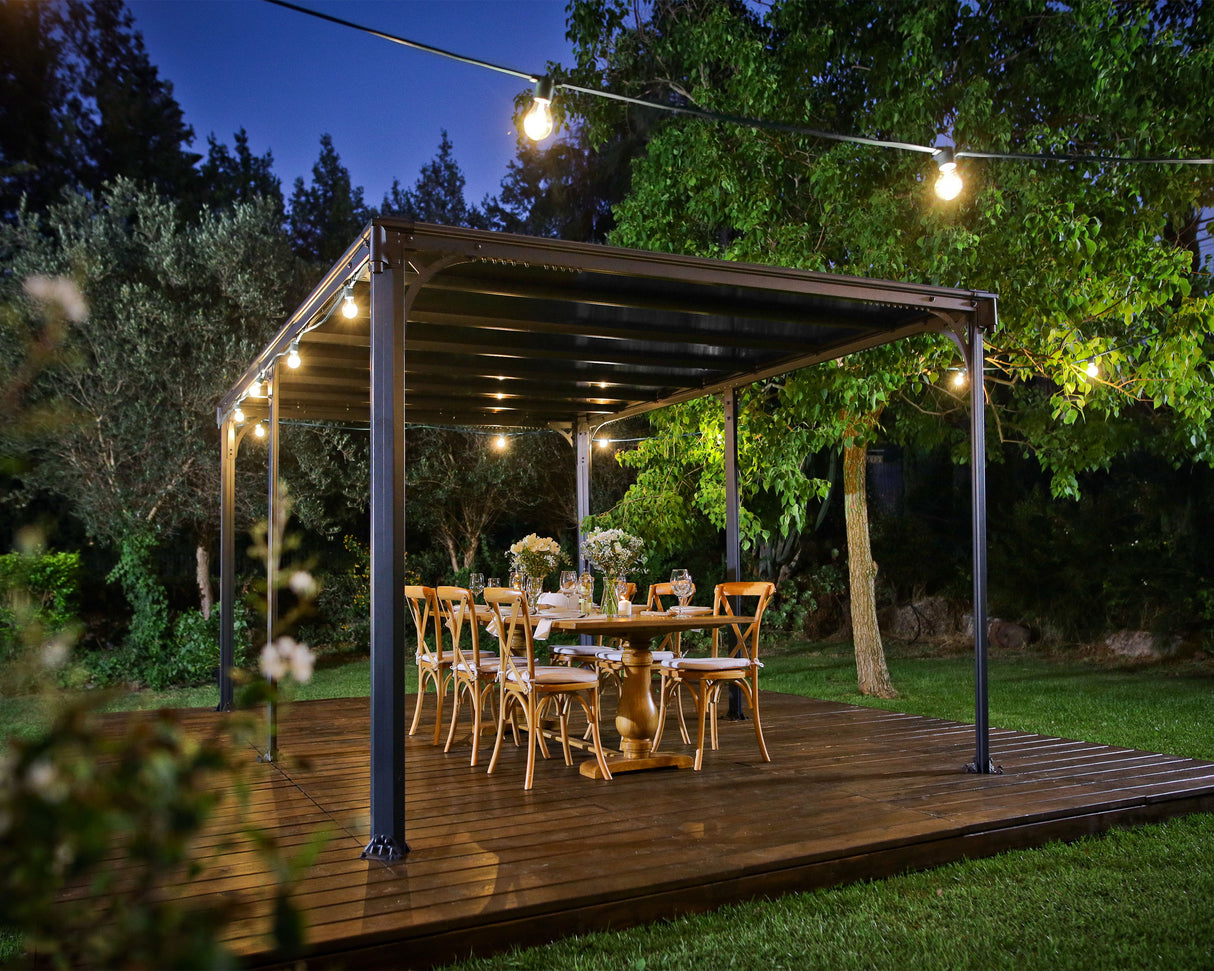 Milano 3m x 4.26m Garden Gazebo in Grey with Polycarbonate Flat Roof
