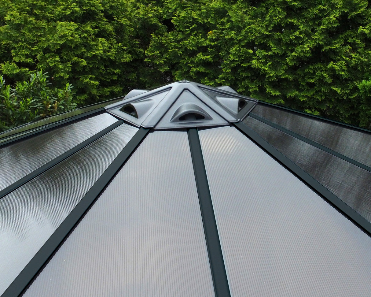Monaco 3.9m x 4.5m Garden Hexagonal Gazebo in Grey with Polycarbonate Roof