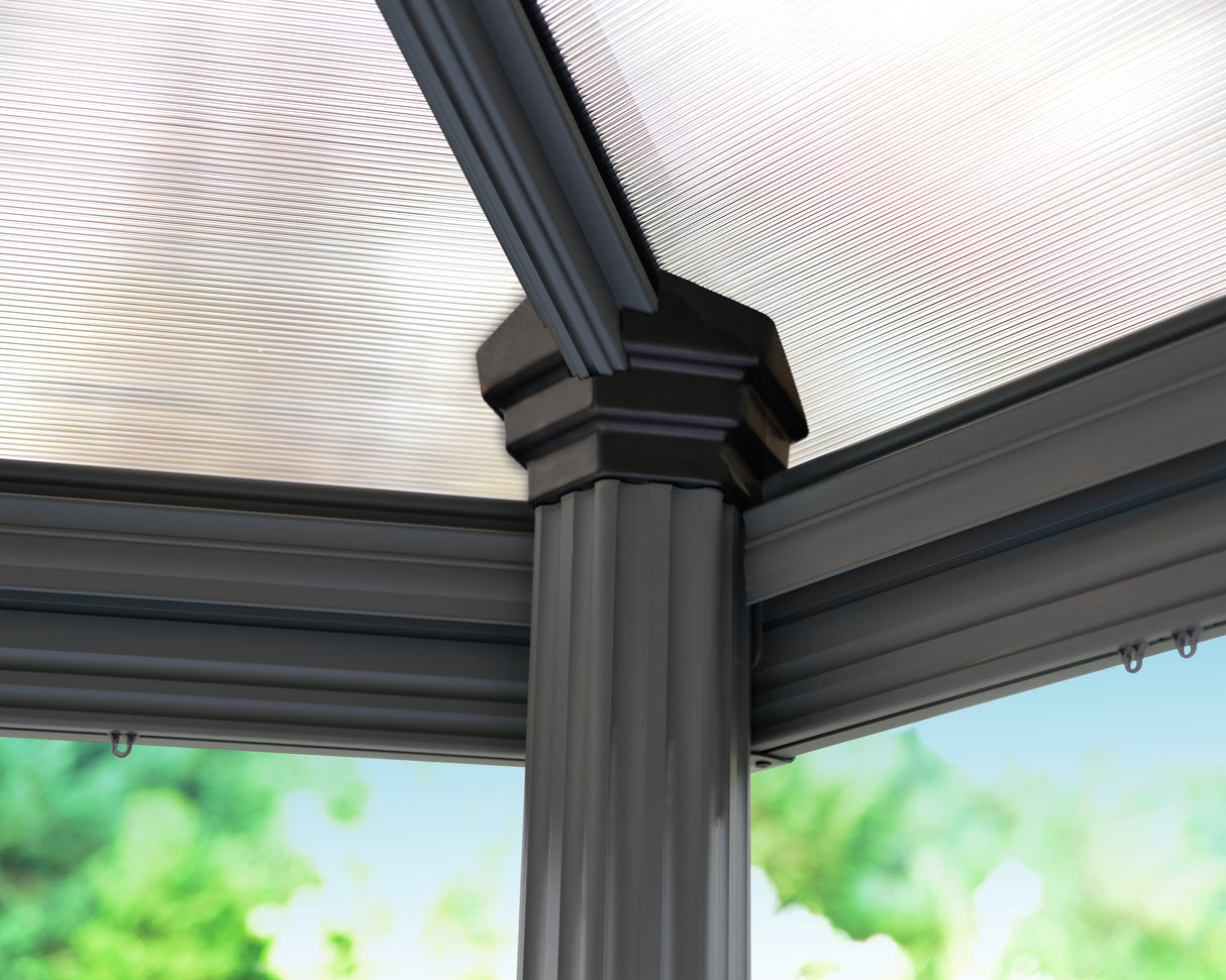 Roma 3.6m x 4m Garden Hexagonal Gazebo in Grey with Polycarbonate Roof