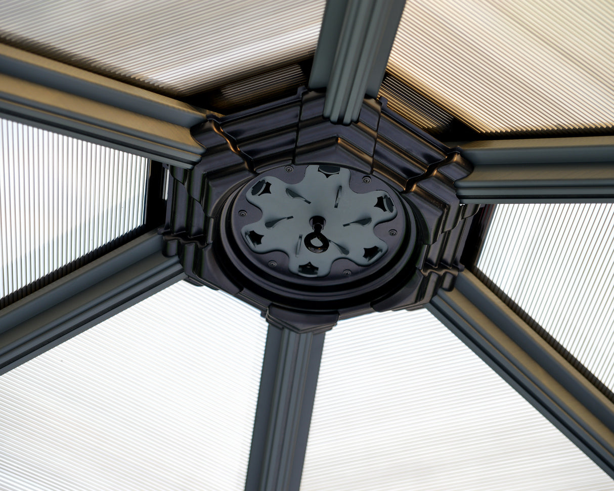 Roma 3.6m x 4m Garden Hexagonal Gazebo in Grey with Polycarbonate Roof