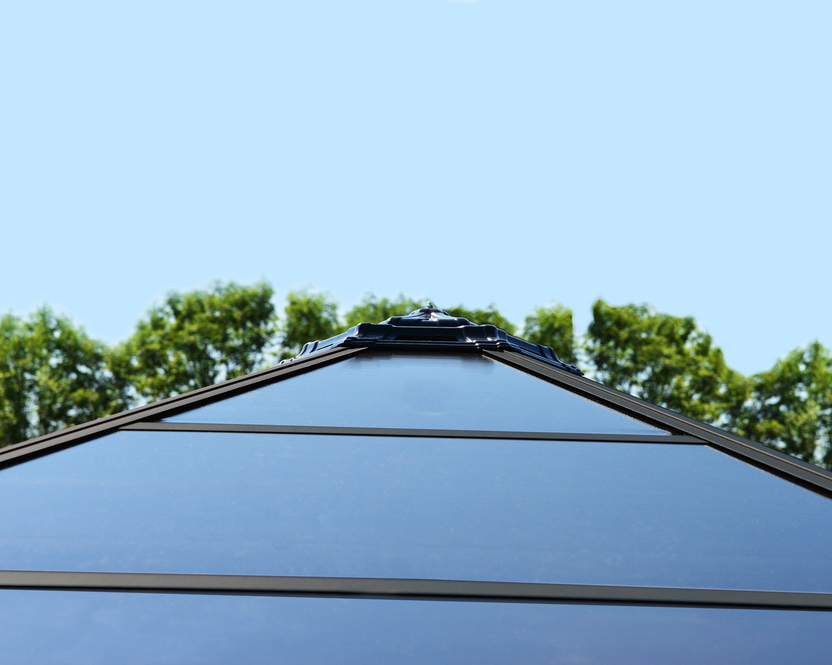 Roma 3.6m x 4m Garden Hexagonal Gazebo in Grey with Polycarbonate Roof