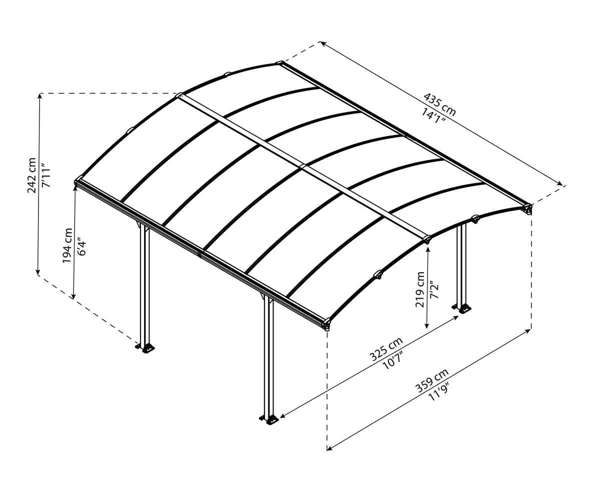 Tucson 3.6m x 4.35m Garden Gazebo in Grey with Polycarbonate Roof