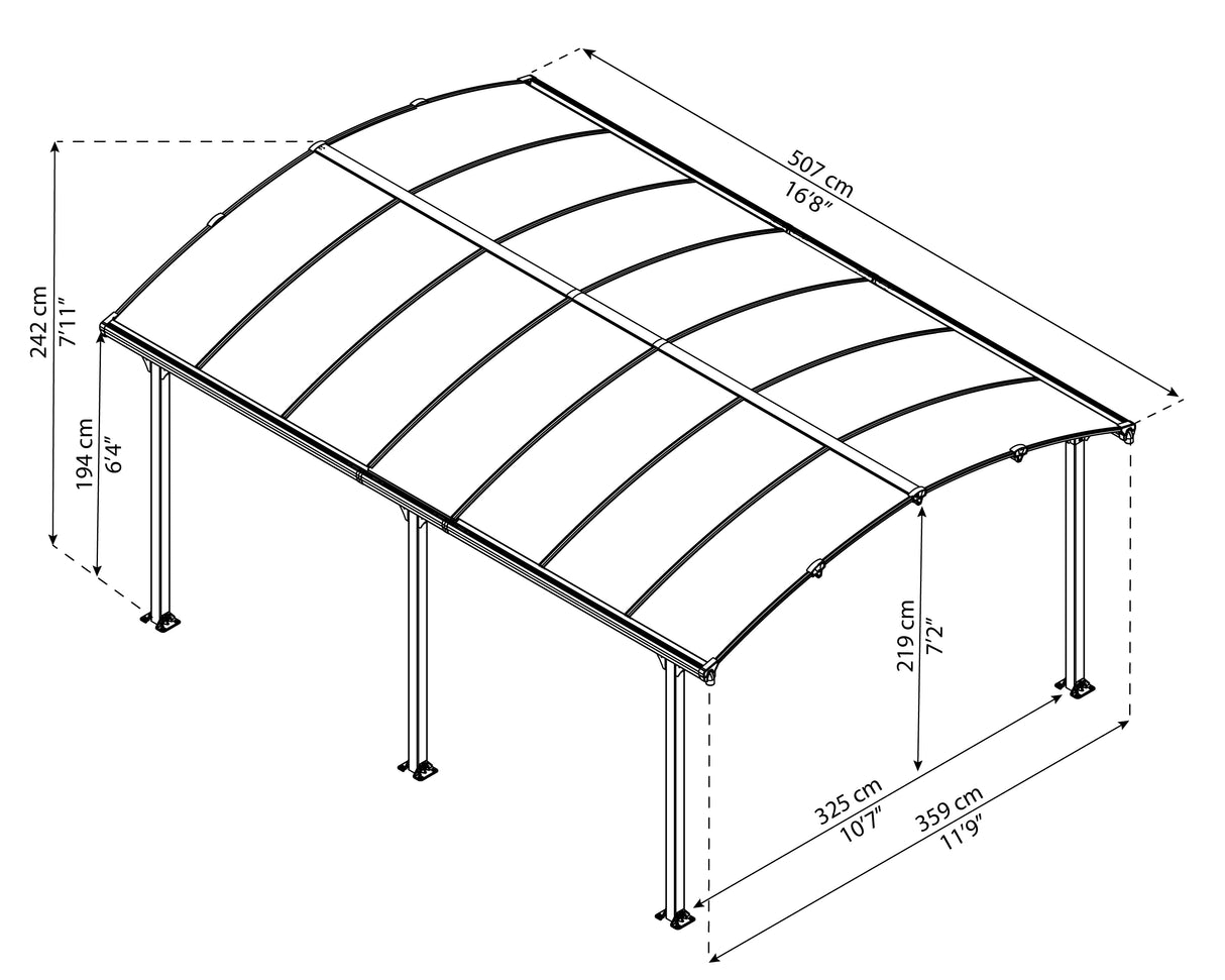 Tucson 3.6m x 5.1m Garden Gazebo in Grey with Polycarbonate Roof