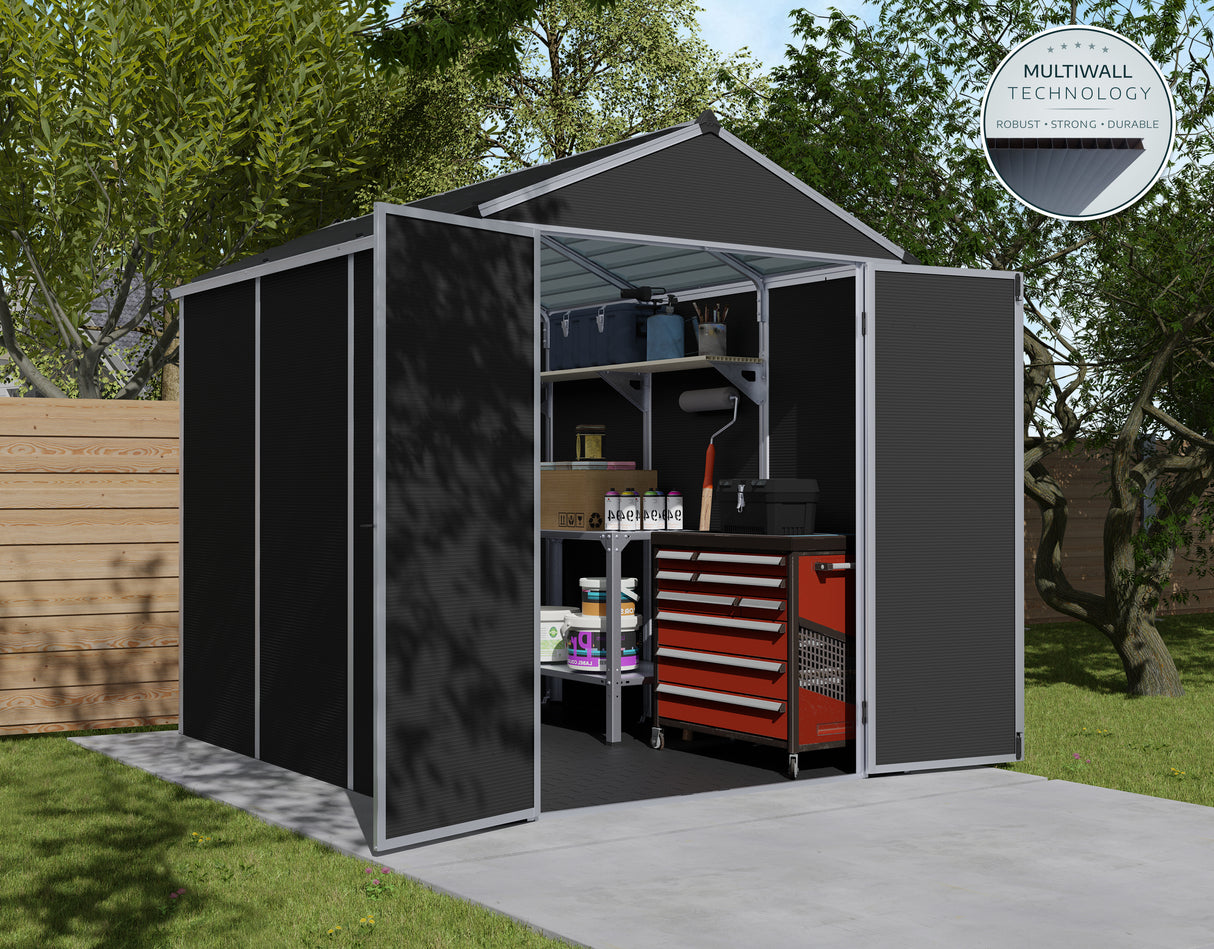 Rubicon 6 ft. x 8 ft. Garden Shed with Floor - Dark Grey Polycarbonate Panels