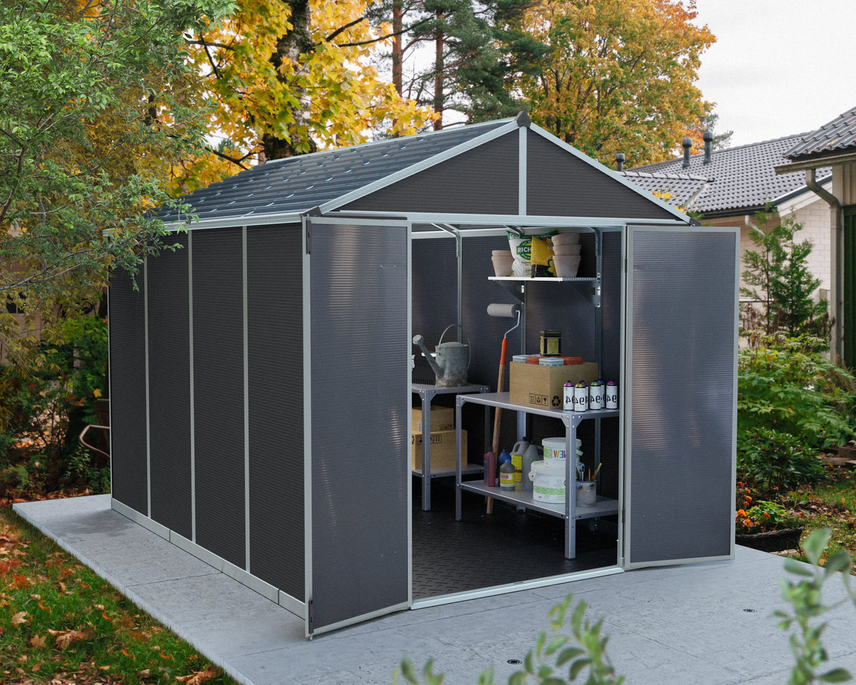 Rubicon 8ft. x 10ft. Garden Shed With Floor - Dark Grey Polycarbonate Panels