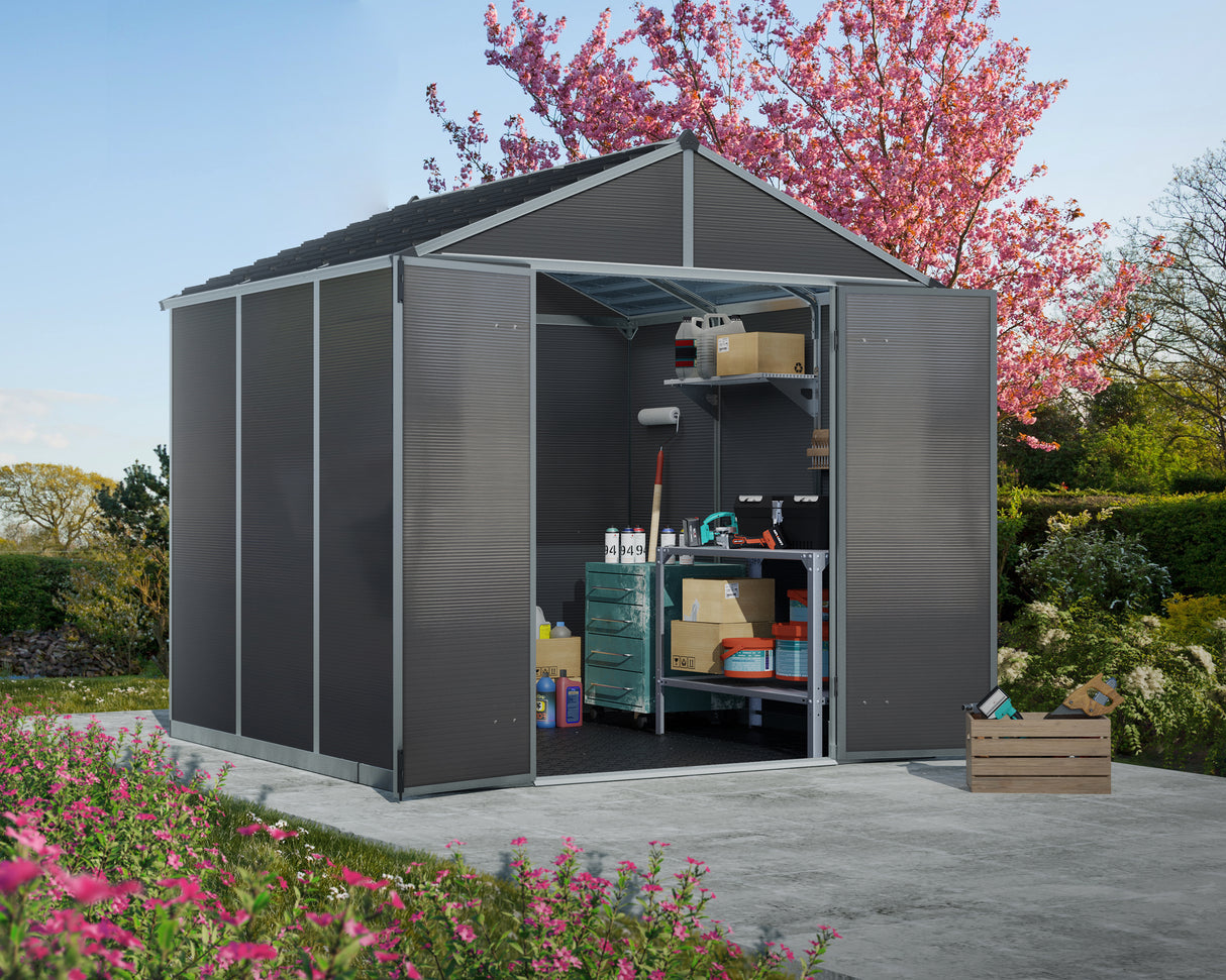 Rubicon 8ft. x 8ft. Garden Shed With Floor - Dark Grey Polycarbonate Panels
